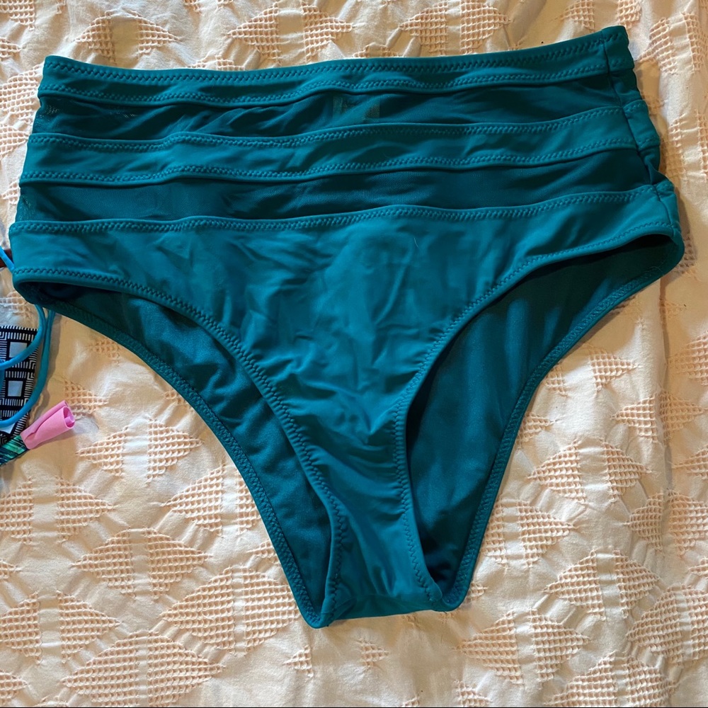 high waisted teal bikini bottom